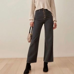 Reformation Lexi Hi-rise Jeans, black with white top stitch